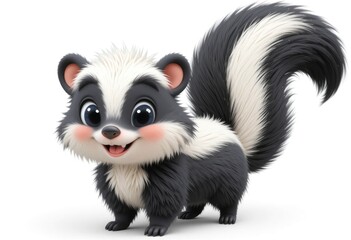 Fototapeta premium Cartoon Skunk Standing and Smiling on White Background Animal Illustration
