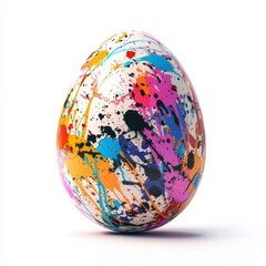 Happy Easter creative egg with street art graffiti-style paint splashes isolated on white background