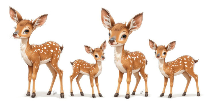 Charming Deer Family Illustration with Fawn Character on White Background