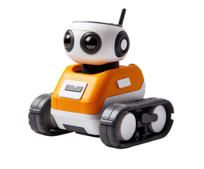 A small educational robot teaching kids coding, pure flat white background. PNG transparent.