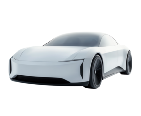 A sleek futuristic self-driving car, symbolizing innovation, pure flat white background. PNG transparent.