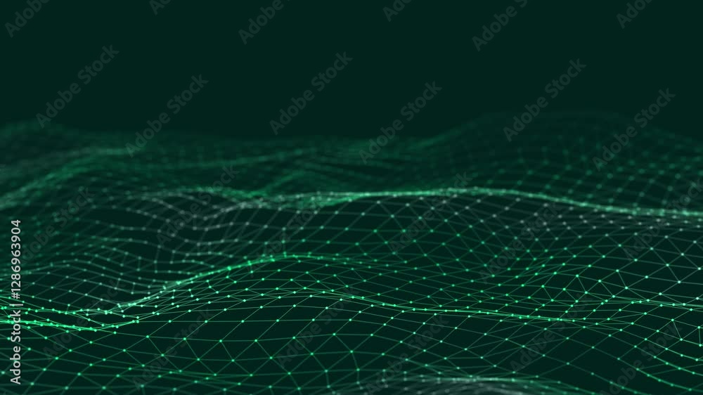 Poster Dynamic wave. Digital technology background. Big data visualization. Science background. 3d rendering. Seamless loop. 4k	