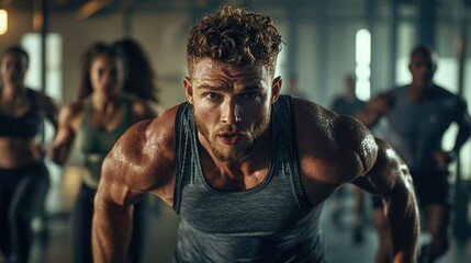 Intense Workout Session Led by Motivational Fitness Coach in Modern Gym Setting