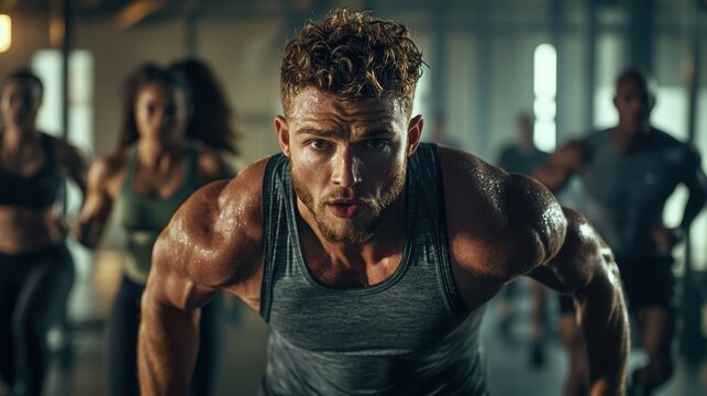 Intense Workout Session Led by Motivational Fitness Coach in Modern Gym Setting - Powered by Adobe