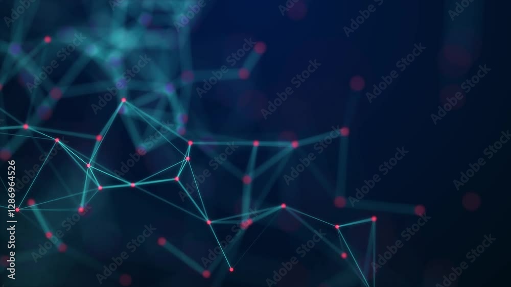Poster Abstract digital connection moving dots and lines. Technology background. Network connection structure. Plexus effect. 3d Seamless loop. 4K	