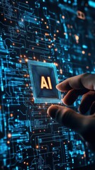 Businessman Using Futuristic AI Interface on a blurry background