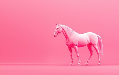 Horse on a vibrant pink 3D background minimalistic mockup with space for text