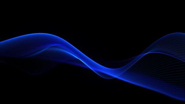 Blue wave on black background. Glowing wave motion mockup for video. Looping vector wave. Blurred smoke, tech artificial intelligence. 60 fps, 4k.