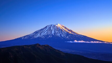 Majestic Snow Mountain Peak at Sunrise with Blue Sky Landscape