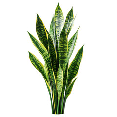 A Lush Snake Plant with Upright Sword Shaped Leaves Isolated on Transparent Background