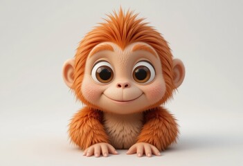 Obraz premium Cute Cartoon Monkey Smiling with Big Eyes and Fluffy Orange Fur
