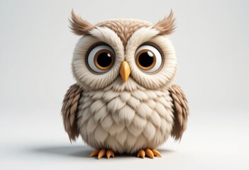 Obraz premium Cute Cartoon Owl Illustration with Big Eyes on Light Background