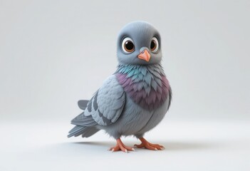 Fototapeta premium Cute Cartoon Pigeon Standing with Big Eyes on a Light Background