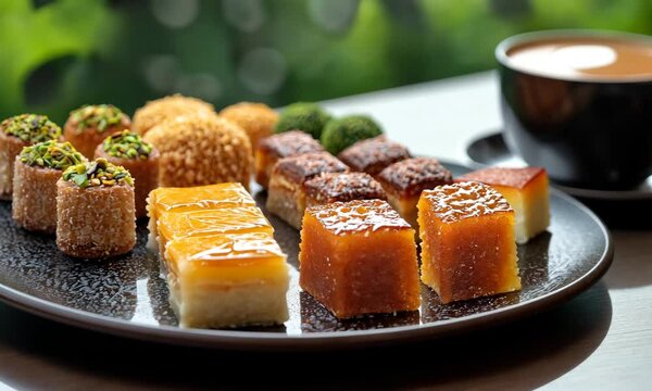 Indulge in Exquisite Middle Eastern Sweets with Coffee, A Delightful Treat