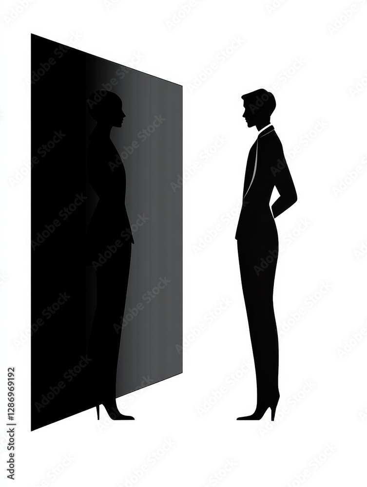 Aufkleber Silhouettes of a woman and a man standing opposite each other, illustrating contrast and connection in a minimalist style. Generative AI