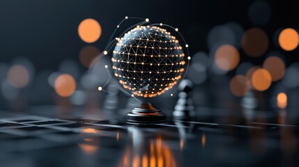 A futuristic globe with a network of connected dots, symbolizing global connectivity and technology.