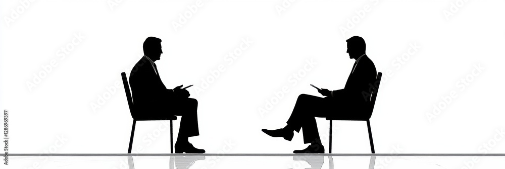 Fototapete two professionals engaged in discussion while seated opposite each other in a minimalistic setting d
