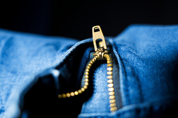 Close-Up of Zipper on Blue Jeans, Functional Denim Detail
