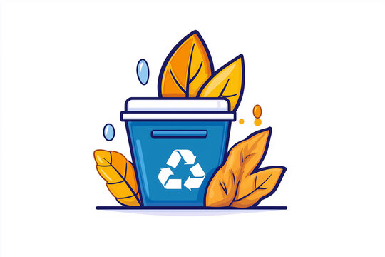 Recycling bin surrounded by autumn leaves emphasizes the importance of waste management. The bright colors and fresh leaves convey a sense of environmental responsibility