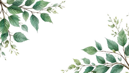 Naklejka premium Elegant Watercolor Greenery and Delicate Leafy Frame on White