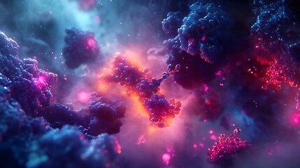 Fototapeta premium Vibrant high detail scientific diagram showing protein enzyme binding substrate glowing molecular surface clean design cinematic ambient lighting vivid contrasting color perfectly symmetrical