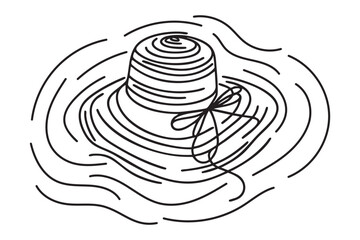 Elegant beach hat for women in one line. Vector illustration.