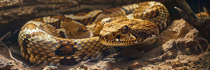 Obraz premium The Majestic RQ Rattlesnake: A Dance of Danger and Beauty in an Arid Landscape