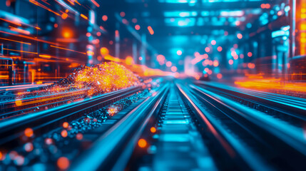 Future Transport Concept: Glowing Rails and Data Streams