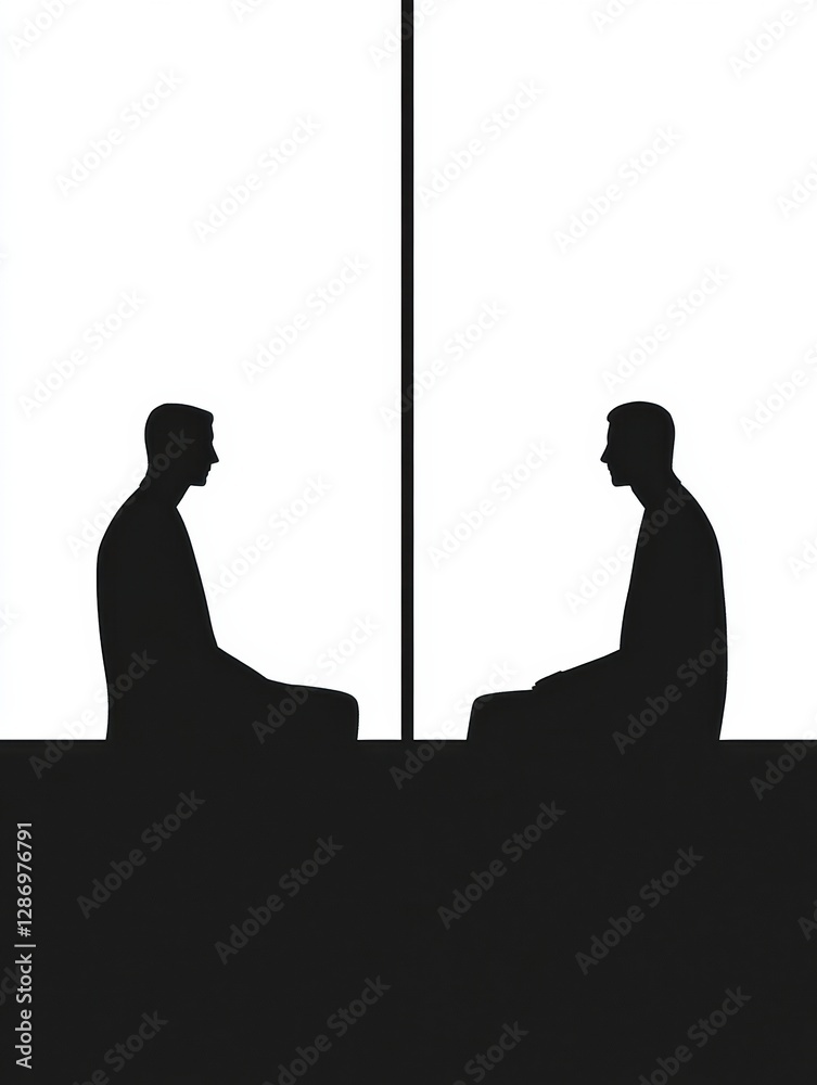 Leinwandbilder two individuals sitting quietly across from each other in a minimalist setting with contrasting shad
