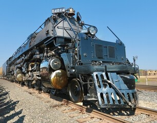 Powerful steam train arriving at a countryside station after a long successful journey through the mountains.