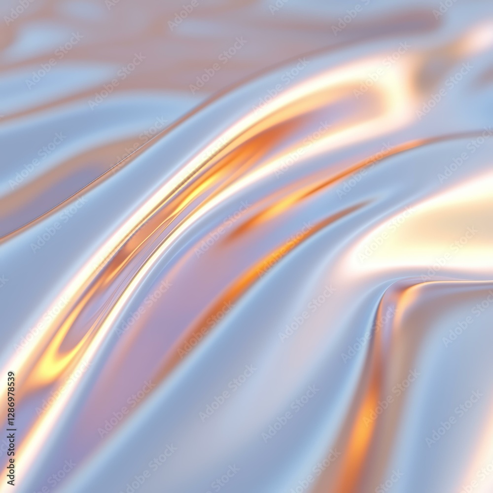 Sticker abstract metallic waves with warm reflections and smooth curves in modern design