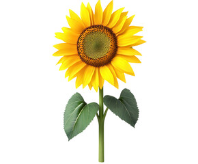 A bright yellow sunflower with a rich green stem and detailed petals. PNG transparent.