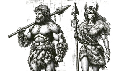 Obraz premium Ancient Hunters Ready for Survival – AI Generated Transparent PNG