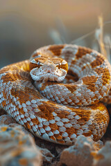 Obraz premium The Majestic RQ Rattlesnake: A Dance of Danger and Beauty in an Arid Landscape