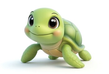 Fototapeta premium Cute Cartoon Turtle Standing on a White Background, Ready for Adventure