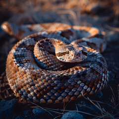 Obraz premium The Majestic RQ Rattlesnake: A Dance of Danger and Beauty in an Arid Landscape