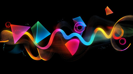 Vibrant neon geometric shapes on dark background for modern design