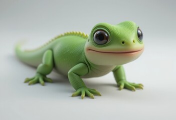 Obraz premium Cute Green Cartoon Lizard with Big Eyes on Light Background