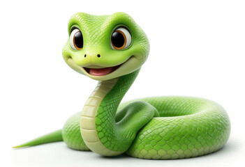 Fototapeta premium Cute Green Snake Cartoon Illustration with Big Eyes and Smiling Face