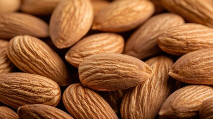 Fototapeta premium A close-up of various almonds showcasing their textured shells, highlighting their natural brown color and organic appearance.