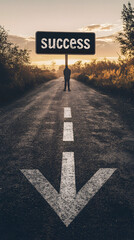 running towards success sign road