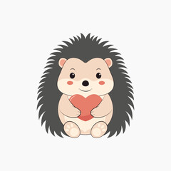 Cute hedgehog character holding heart in paws. Vector illustration