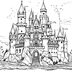 Obraz premium castle, palace, coloring page, vector, black