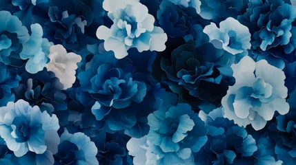 Fototapeten Floral Arrangement: Blue Bloom Symphony, Calm and Depth for Wallpaper or Interior Decor © sommersby