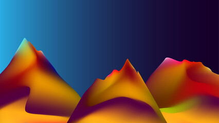 An abstract digital illustration featuring a gradient sphere blending rich hues of gold, orange, deep purple, and red against a brown gradient background. The design has a fluid