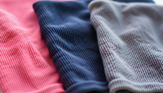 Macro shot of folded sweatbands in vibrant colors, highlighting texture and softness for athletic products or fitness blogs