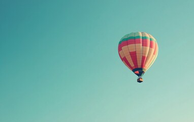 Naklejka premium Professional stock photo of a Colorful Hot Air Balloon Floating in a Clear Blue Sky