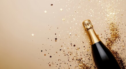 Fototapeta premium Champagne Celebration: Gold Glitter & Bubbles