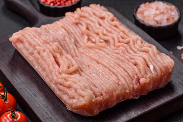 Raw minced chicken with salt, spices and herbs