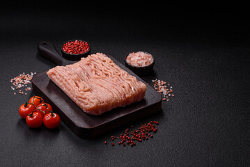 Raw minced chicken with salt, spices and herbs